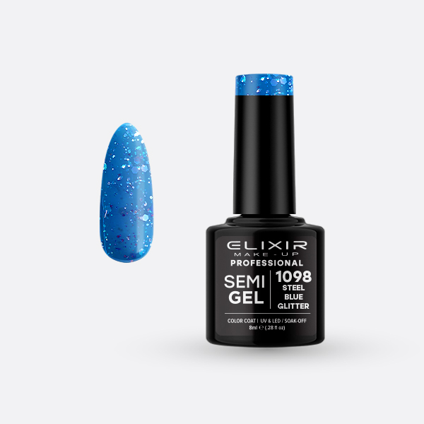 1098 SemiGel Steel Blue Glitter ELIXIR 8ml